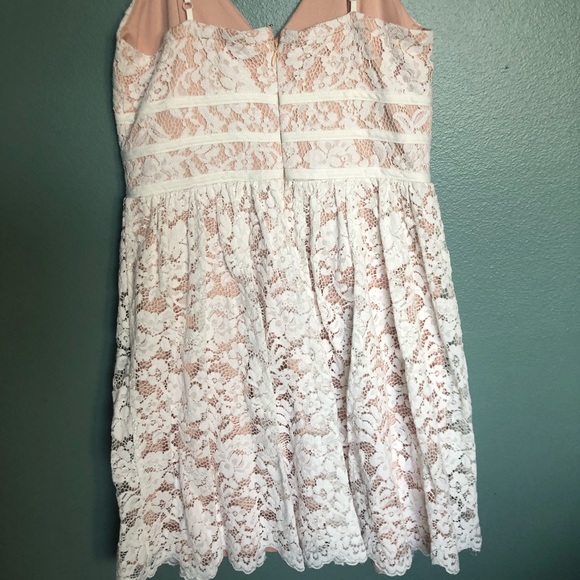 Nude with white lace overlay mini dress - Picture 2 of 2